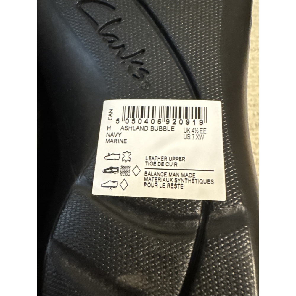 Clarks Ashland Bubble Navy Leather Women's Loafers Cushion Soft Shoes 7 XW New - Picture 14 of 16